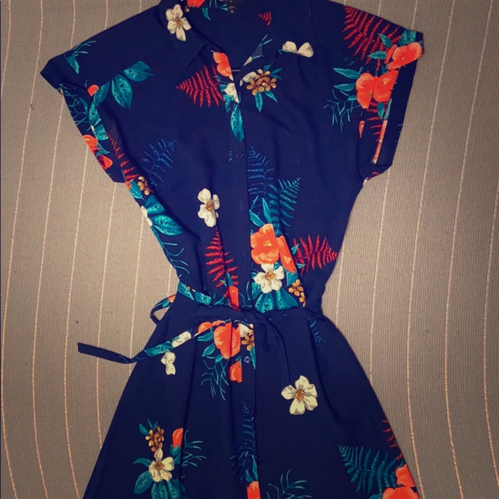 Navy Blue dress with floral pattern